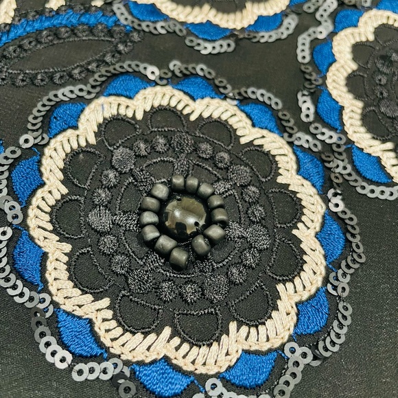 Monsoon Black Embroidered Above Knee Dress Sheer Sleeves Size 10 - Picture 12 of 13